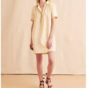Faherty Hana 100% Linen Dress Yellow Button Shirt Mini Preppy Boho Coastal Sz M